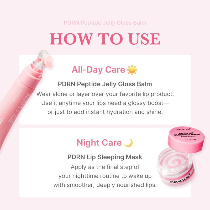 [Medicube] PDRN Lip Care Duo for Day & Night | PDRN Peptide Jelly Gloss Lip Balm & PDRN Lip Sleeping Mask Glow Balm | Salmon PDRN, Collagen, 24-Hour Plump, Glossy Lips, Korean Skincare, K-Beauty