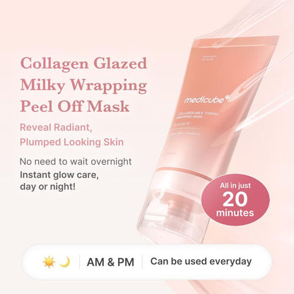 [Medicube] Milky Glow Lock Collagen Duo L Collagen Glazed Milky Glow Wrapping Mask (20-Min Use) + Collagen Glow Booster Milk Serum for Hydration & Radiance, Korean Skincare, K-Beauty