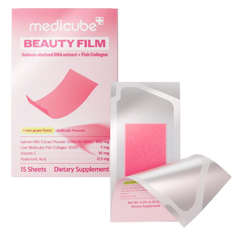 [Medicube] PDRN Collagen Dissolving Strips | Salmon DNA, Ultra-Low Molecular Collagen, Hyaluronic Acid for Healthy Skin Rejuvenation, Grape Flavored | 15 Servings, Pack of 1