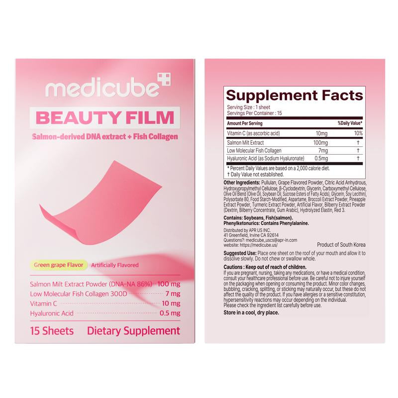 [Medicube] PDRN Collagen Dissolving Strips | Salmon DNA, Ultra-Low Molecular Collagen, Hyaluronic Acid for Healthy Skin Rejuvenation, Grape Flavored | 15 Servings, Pack of 1