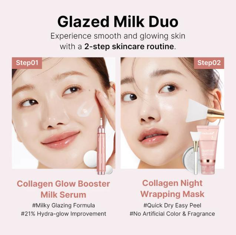 [Official Shop] Glazed Milk Duo : Milky Hydration and Glazed Radiance L Collagen Night Wrapping Mask + Collagen Glow Booster Milk Serum + FREE Jelly Brush