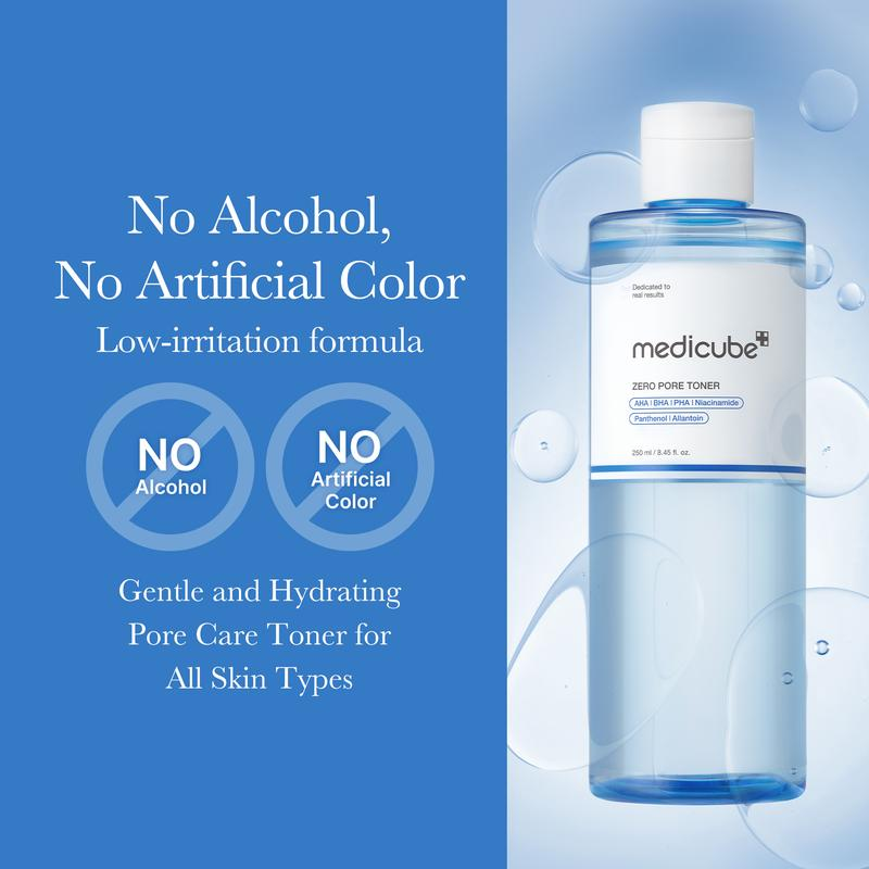 [Medicube] Zero Pore Toner I Exfoliating & Hydrating Blue Bottle Water Toner with AHA, BHA, PHA, Niacinamide, and Panthenol | Korean Skin Care for Pores, Texture, Moisture Care