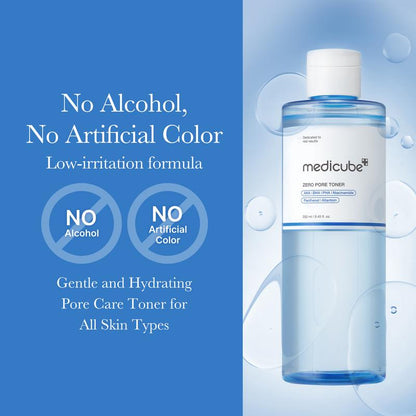 [Medicube] Zero Pore Toner I Exfoliating & Hydrating Blue Bottle Water Toner with AHA, BHA, PHA, Niacinamide, and Panthenol | Korean Skin Care for Pores, Texture, Moisture Care