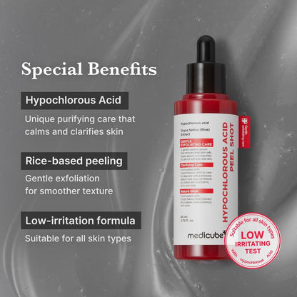 [Medicube] Hypochlorous Acid Rice Peel Shot Duo for Face & Body | Gentle Exfoliating Serum for Dead Skin Cells & Pore Care, Blackheads & Excess Sebum Control | Rice Extract, Hypochlorous, Panthenol for Hydrating & Smoothing Care