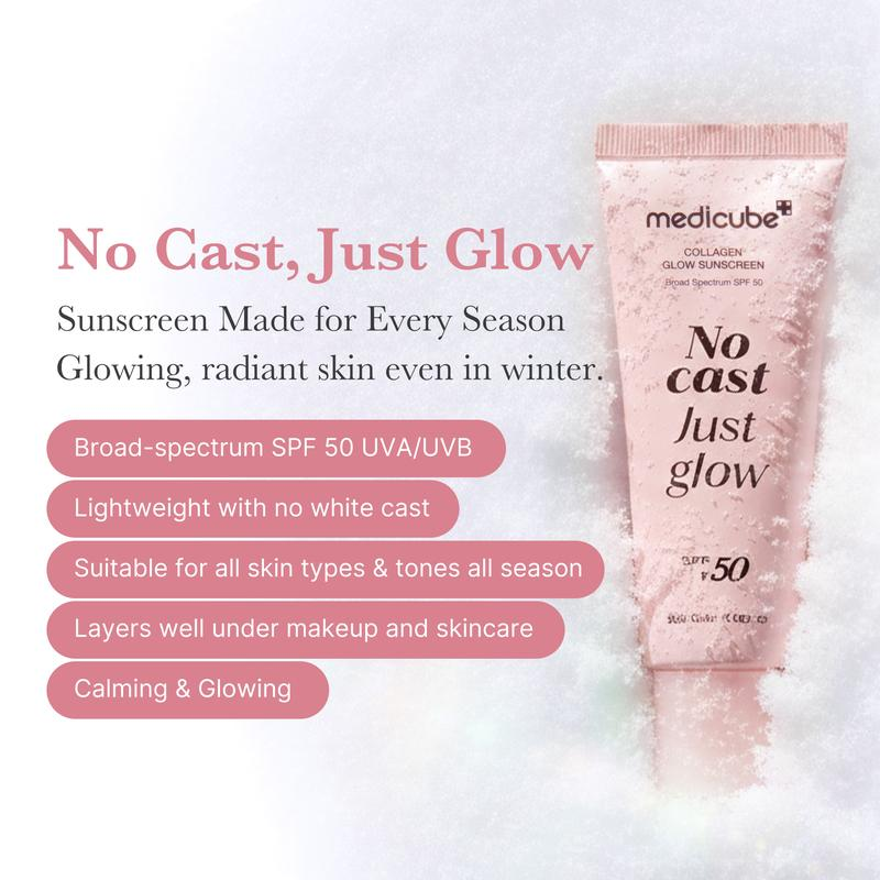 [NEW] [Medicube] No Cast Just Glow Collagen Sunscreen | SPF 50 Broad Spectrum Face Sunscreen | Lightweight, Non-Sticky, Hydrating Formula | No White Cast or Residue | Peptide, Cica for Soothing & Natural Glow