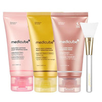 [Medicube] Wrapped in Glow Trio : Viral Morning Shed Wrapping Mask SET with Free Jelly Brush | PDRN Pink Caffeine Wrapping Mask, Kojic Acid Turmeric Night Wrapping Mask, Collagen Night Wrapping Mask