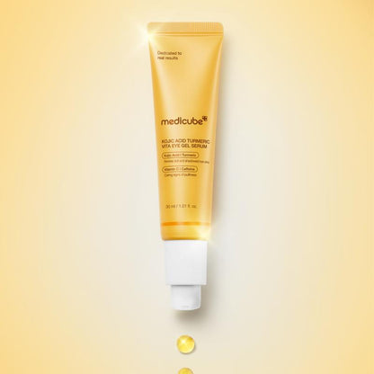 [NEW] [Medicube] Kojic Acid Turmeric Vita Brightening Eye Gel Serum | All-Day Eye Care for the Look of Puffiness, Dark, Tired under Eyes, Dark Circle, and Eye Bags | Brightening, Firming Support, Cooling | Kojic Acid, Turmeric, Caffeine, Retinol