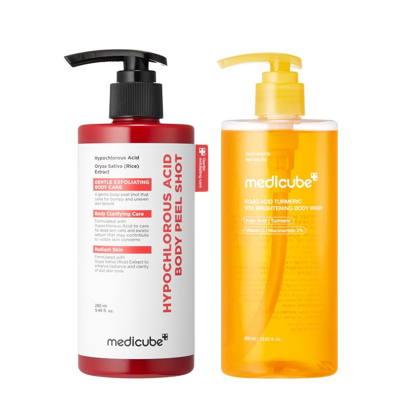[NEW] [Medicube] Smooth & Clear Body Care Set | Hypochlorous Acid Body Peel Shot, Kojic Acid Turmeric Body Wash, Toner Pad, Toner, Mist | Exfoliating for Dead Skin Cells & Excess Sebum & Clearing for after Spots, Texture & Uneven Skin Tone | K-Beauty