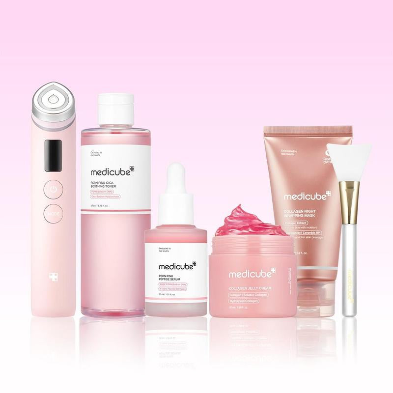 [Medicube] Pink Glass Glow Routine SetㅣK-Beauty Viral Glass Glow Device, PDRN Pink Peptide Toner, PDRN Pink Peptide Serum, Collagen Repair