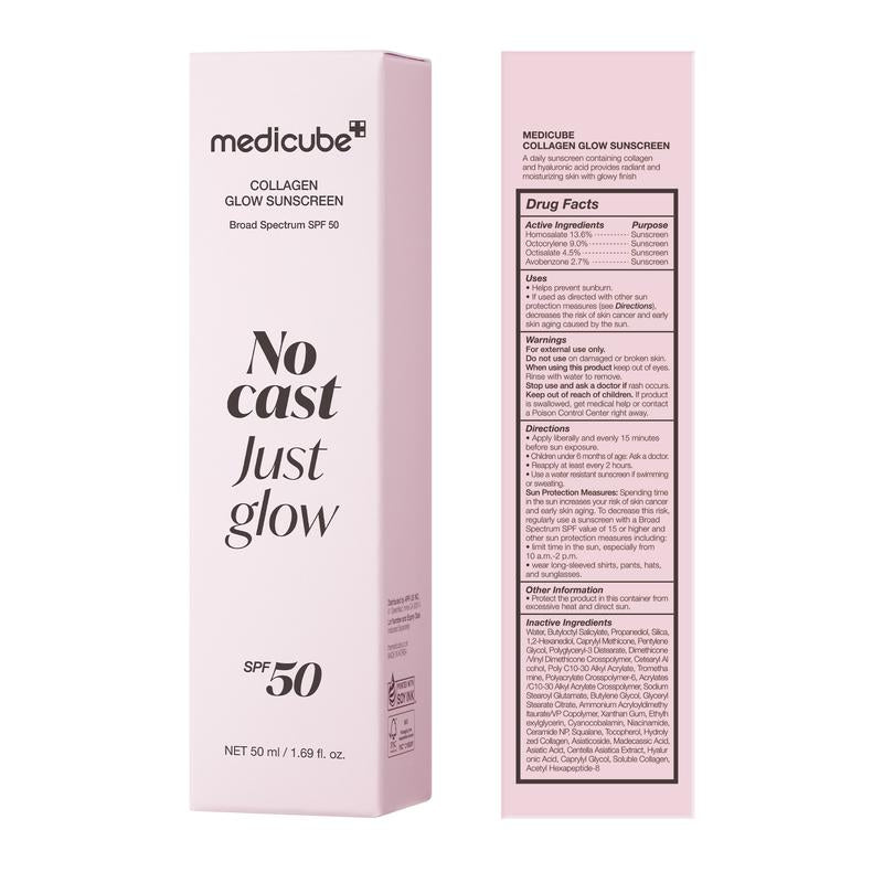 [NEW] [Medicube] No Cast Just Glow Collagen Sunscreen | SPF 50 Broad Spectrum Face Sunscreen | Lightweight, Non-Sticky, Hydrating Formula | No White Cast or Residue | Peptide, Cica for Soothing & Natural Glow