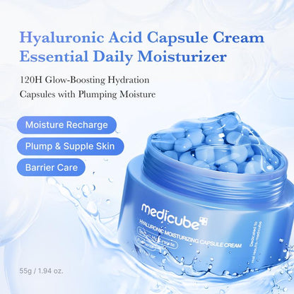 [Medicube] Hyaluronic Acid Capsule Cream | Daily Facial Moisturizer for All Skin Types | Moisture Recharge & Calming with Hyaluronic Acid, Panthenol & Ceramide | Korean Skincare, K-Beauty | 1.94Oz
