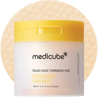 [Medicube] Kojic Acid Turmeric Clarifying Toner Pad for Troubled Skin & Use after Spot Care | Soothing & Calming with Turmeric, Niacinamide, Glycolic Acid | Korean Skin Care, 70 Pads