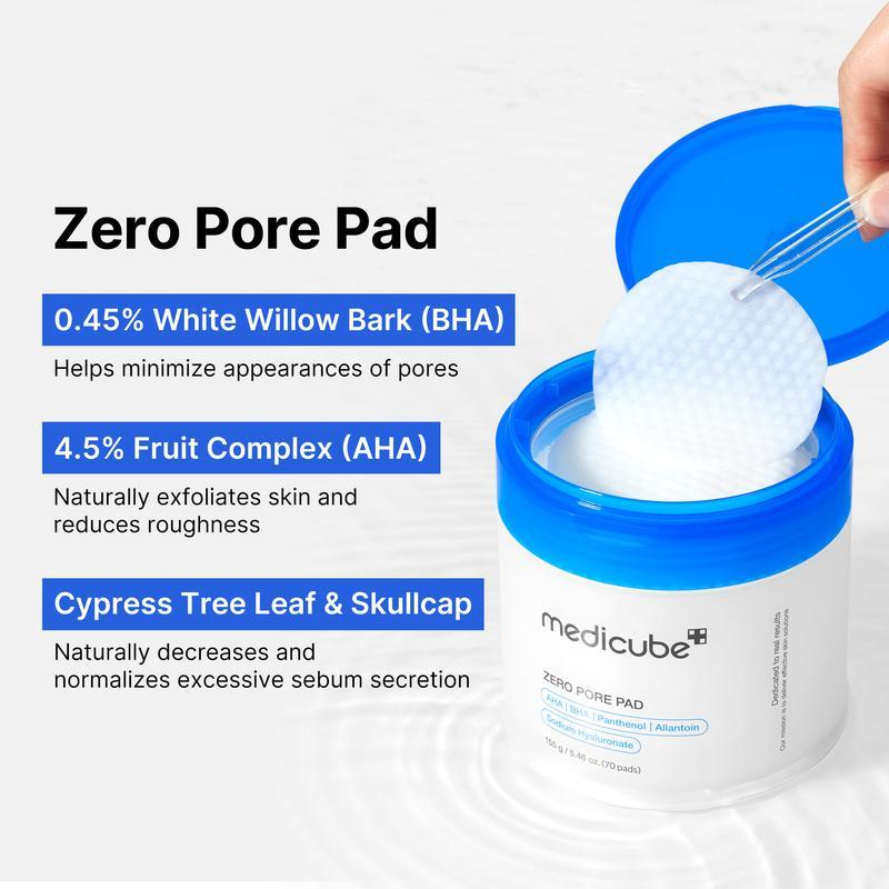 [Official Medicube Partner] Zero Pore Pad (70Ea), AHA Lactic Acid & 0.45% BHA Salicylic Acid, Improving Skin Texture, Mild Exfoliation, Easy to Use, Minimize Pores, Prevent Breakouts, Facial Peels, Korean Skincare
