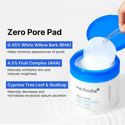 [Official Medicube Partner] Zero Pore Pad (70Ea), AHA Lactic Acid & 0.45% BHA Salicylic Acid, Improving Skin Texture, Mild Exfoliation, Easy to Use, Minimize Pores, Prevent Breakouts, Facial Peels, Korean Skincare
