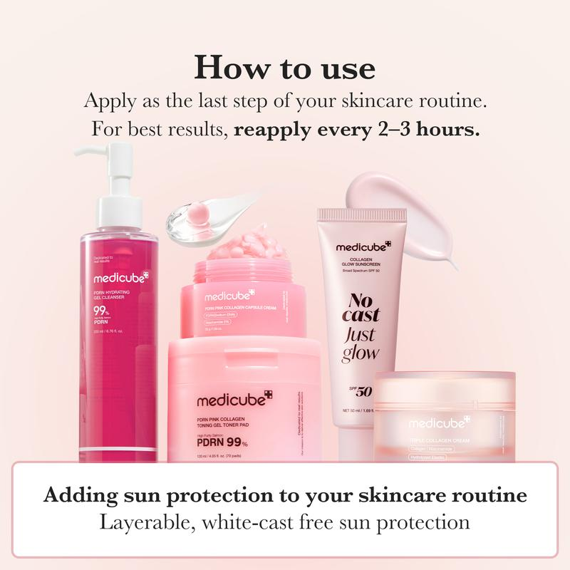 [NEW] [Medicube] No Cast Just Glow Collagen Sunscreen | SPF 50 Broad Spectrum Face Sunscreen | Lightweight, Non-Sticky, Hydrating Formula | No White Cast or Residue | Peptide, Cica for Soothing & Natural Glow