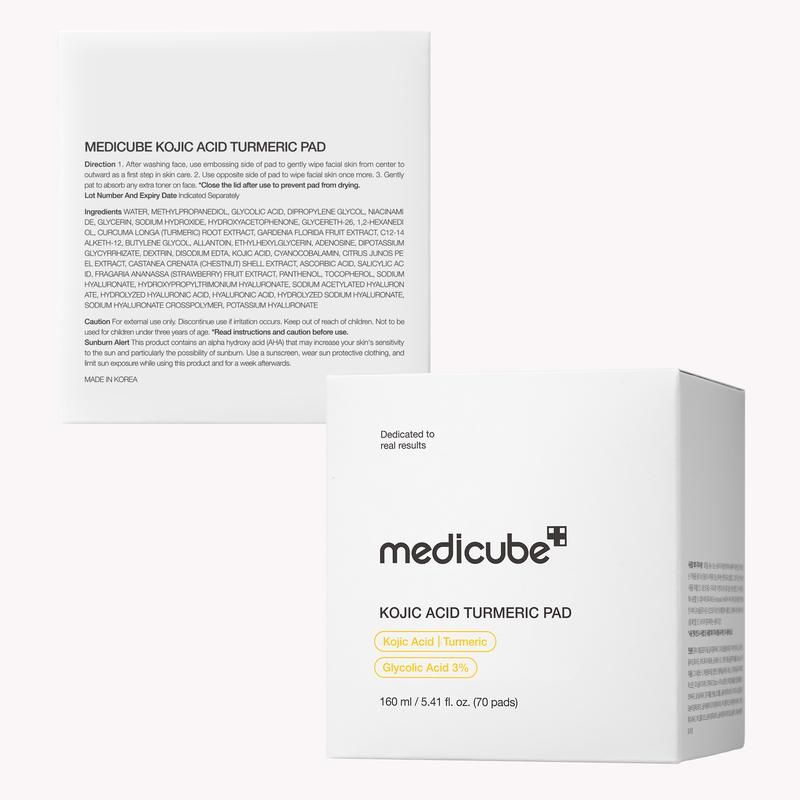 [Medicube] Kojic Acid Turmeric Clarifying Toner Pad for Troubled Skin & Use after Spot Care | Soothing & Calming with Turmeric, Niacinamide, Glycolic Acid | Korean Skin Care, 70 Pads