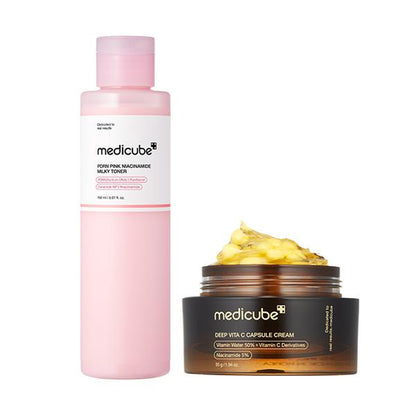 [Medicube] Milky Hyper Fade Duo | Salmon DNA PDRN Milky Toner & Capsule Cream Power Combo for Glass Glow Effect, Korean Skincare, K-Beauty