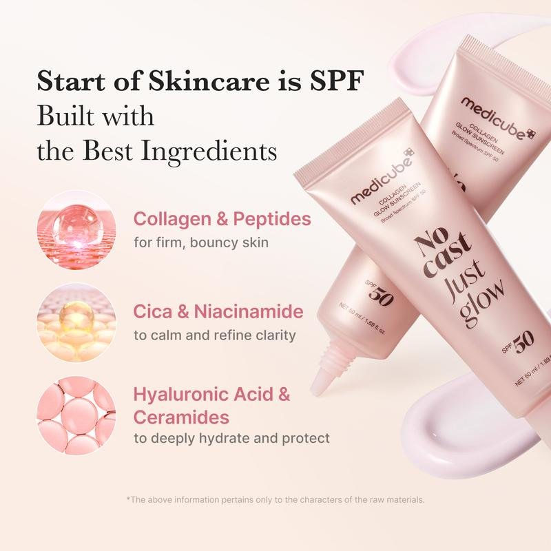 [NEW] [Medicube] No Cast Just Glow Collagen Sunscreen | SPF 50 Broad Spectrum Face Sunscreen | Lightweight, Non-Sticky, Hydrating Formula | No White Cast or Residue | Peptide, Cica for Soothing & Natural Glow