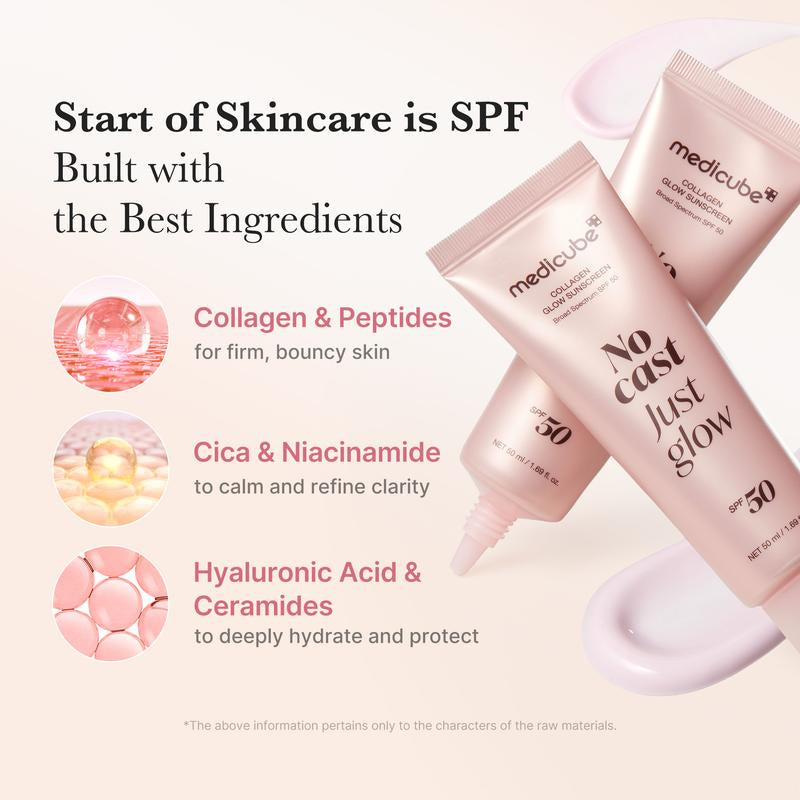 [NEW] [Medicube] No Cast Just Glow Collagen Sunscreen | SPF 50 Broad Spectrum Face Sunscreen | Lightweight, Non-Sticky, Hydrating Formula | No White Cast or Residue | Peptide, Cica for Soothing & Natural Glow