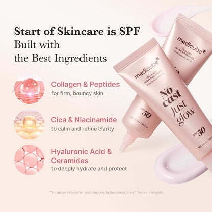 [NEW] [Medicube] No Cast Just Glow Collagen Sunscreen | SPF 50 Broad Spectrum Face Sunscreen | Lightweight, Non-Sticky, Hydrating Formula | No White Cast or Residue | Peptide, Cica for Soothing & Natural Glow