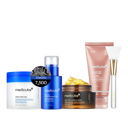 [Tiktok Shop Edition] Medicube'S Iconic Best-Sellers SetㅣZero Pore Pads, Zero Exosome Shot 7500, Collagen Night Wrapping Mask, Collagen Jelly Cream or Deep Vita C Capsule Cream