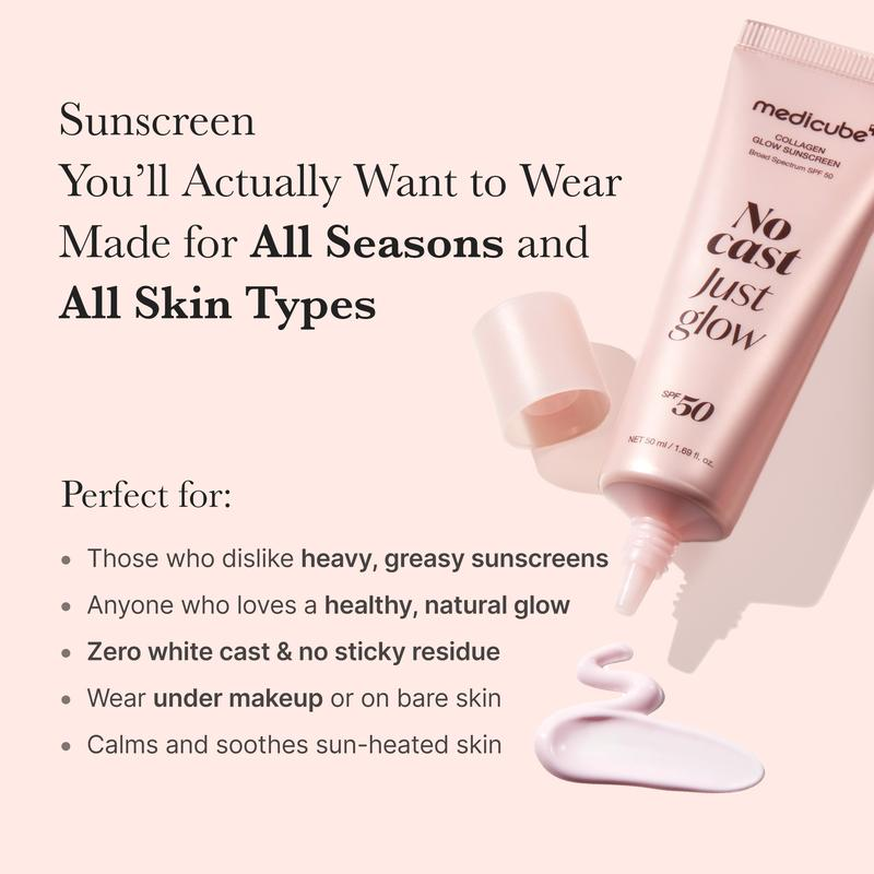 [NEW] [Medicube] No Cast Just Glow Collagen Sunscreen | SPF 50 Broad Spectrum Face Sunscreen | Lightweight, Non-Sticky, Hydrating Formula | No White Cast or Residue | Peptide, Cica for Soothing & Natural Glow