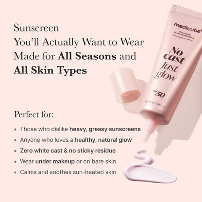 [NEW] [Medicube] No Cast Just Glow Collagen Sunscreen | SPF 50 Broad Spectrum Face Sunscreen | Lightweight, Non-Sticky, Hydrating Formula | No White Cast or Residue | Peptide, Cica for Soothing & Natural Glow
