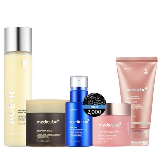 [Medicube] Ultimate Youthful Skin Saviour Routine | Glutathione Glow Milk Toner, Deep Vita C Pad, Zero Exosome Shot, Collagen Niacinamide Jelly Cream, Collagen Night Wrapping Mask