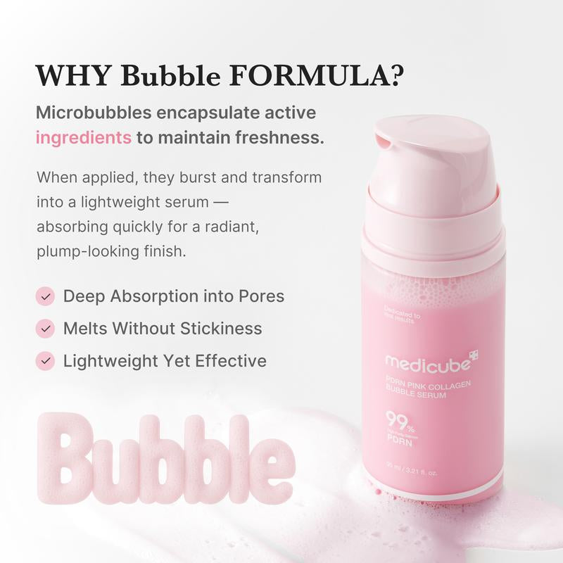 [NEW] [Medicube] PDRN Pink Collagen Bubble Serum | Dual-Layer Micro-Bubble K-Beauty Serum for Firm, Plump & Radiant Skin | Hydrating, Healthy-Looking Glow | PDRN, Collagen, Niacinamide