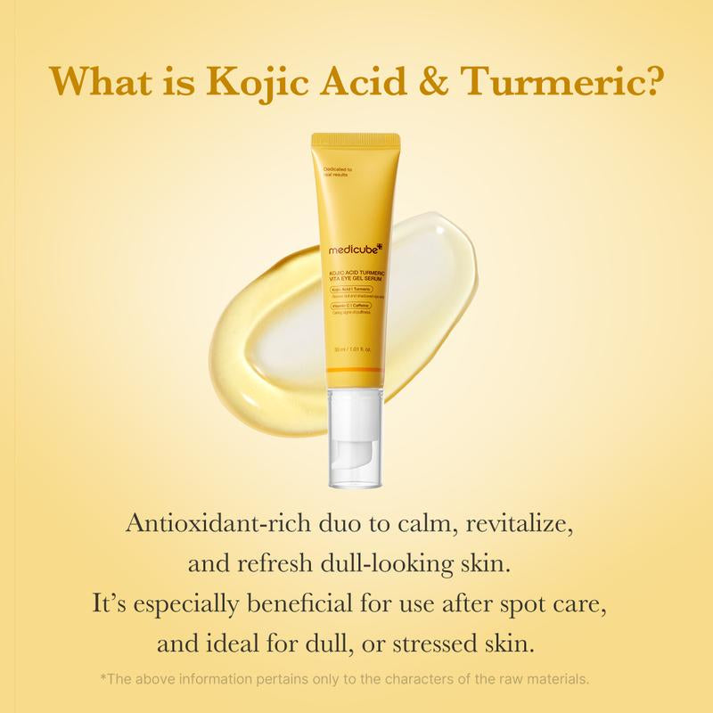 [NEW] [Medicube] Kojic Acid Turmeric Vita Brightening Eye Gel Serum | All-Day Eye Care for the Look of Puffiness, Dark, Tired under Eyes, Dark Circle, and Eye Bags | Brightening, Firming Support, Cooling | Kojic Acid, Turmeric, Caffeine, Retinol