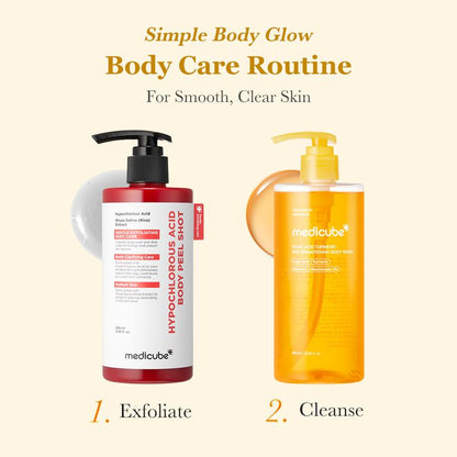 [NEW] [Medicube] Smooth & Clear Body Care Set | Hypochlorous Acid Body Peel Shot, Kojic Acid Turmeric Body Wash, Toner Pad, Toner, Mist | Exfoliating for Dead Skin Cells & Excess Sebum & Clearing for after Spots, Texture & Uneven Skin Tone | K-Beauty