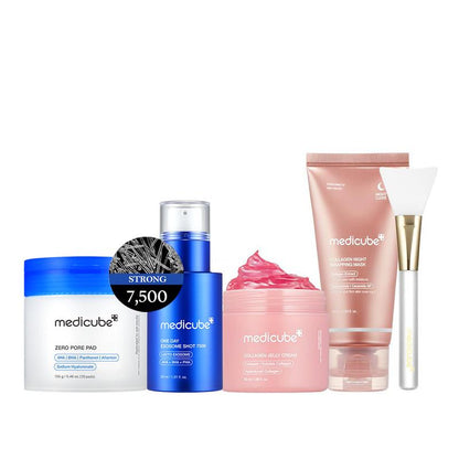 [Tiktok Shop Edition] Medicube'S Iconic Best-Sellers SetㅣZero Pore Pads, Zero Exosome Shot 7500, Collagen Night Wrapping Mask, Collagen Jelly Cream or Deep Vita C Capsule Cream
