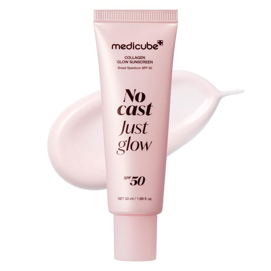 [NEW] [Medicube] No Cast Just Glow Collagen Sunscreen | SPF 50 Broad Spectrum Face Sunscreen | Lightweight, Non-Sticky, Hydrating Formula | No White Cast or Residue | Peptide, Cica for Soothing & Natural Glow