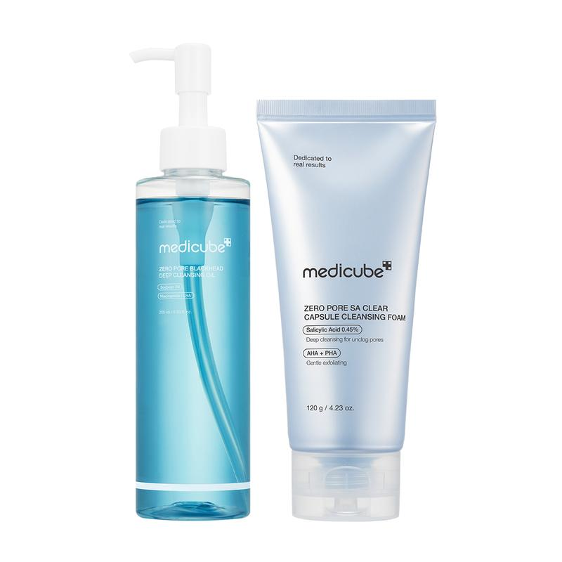 [Medicube] Double Cleansing Duo for Deep Pore CleansingㅣZero Pore Blackhead Deep Cleansing Oil & Zero Pore Blue Capsule Facial Cleanser for Korean Glass Skin