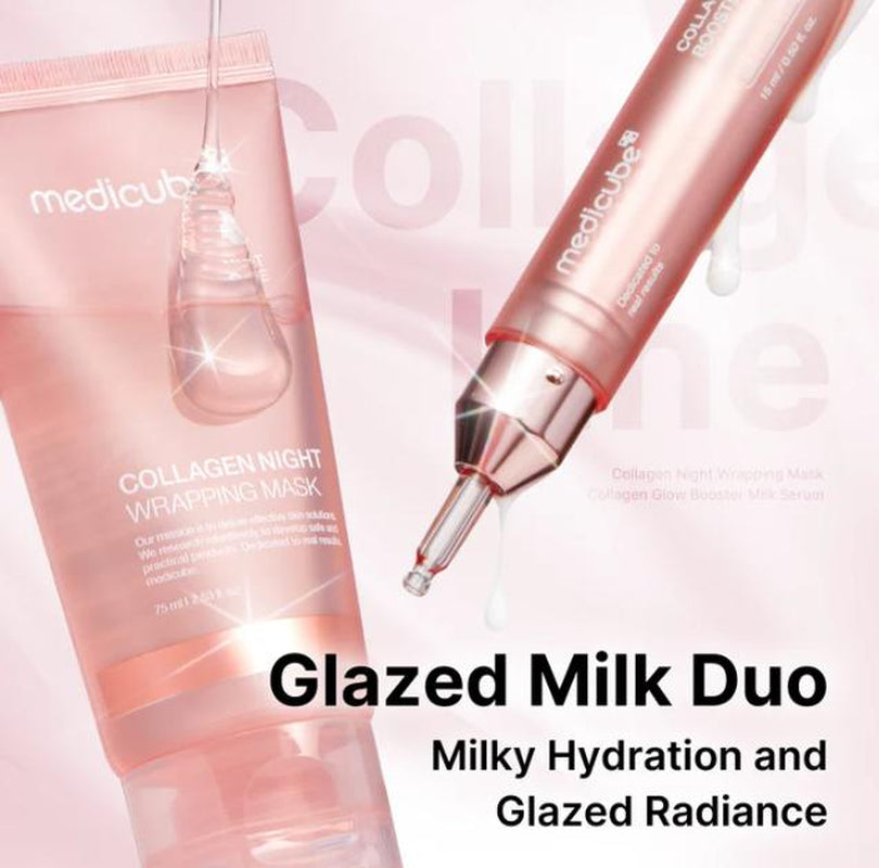 [Official Shop] Glazed Milk Duo : Milky Hydration and Glazed Radiance L Collagen Night Wrapping Mask + Collagen Glow Booster Milk Serum + FREE Jelly Brush