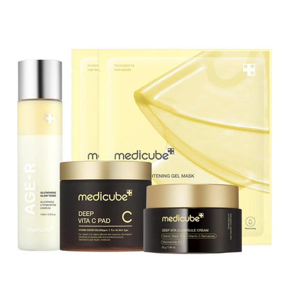 [Medicube] Clear & Glow on a Budget SET | Glutathione Glow Milky Toner, Vita C Toner Pads, Vita C Capsule Cream, Kojic Acid Turmeric Gel Mask