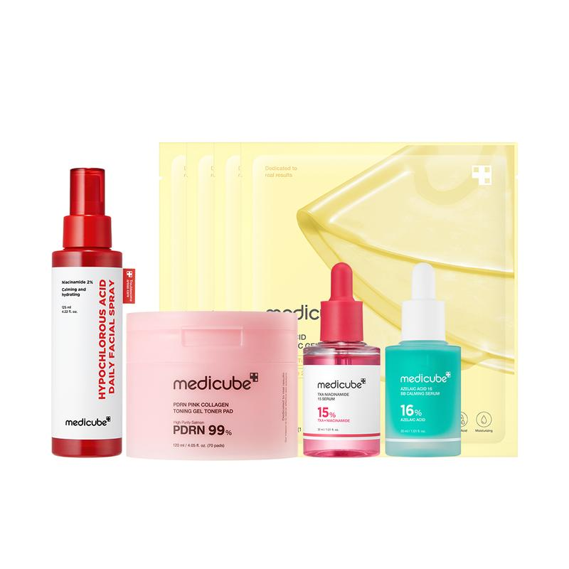 [Ariane Mann-Approved] Clear Skin Recovery Set | PDRN Gel Toner Pads, TXA Niacinamide Serum, Azelaic Serum, Hypochlorous Acid Spray, Kojic Acid Turmeric Gel Mask