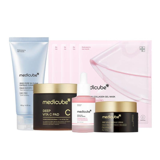 [Medicube] Ultimate Stubborn Mark Saviour Routine | Zero Capsule Foam Cleanser + Deep Vita C Pads + Salmon PDRN Pink Serum + Deep Vita C Capsule Cream + Salmon PDRN Pink Collagen Gel Mask
